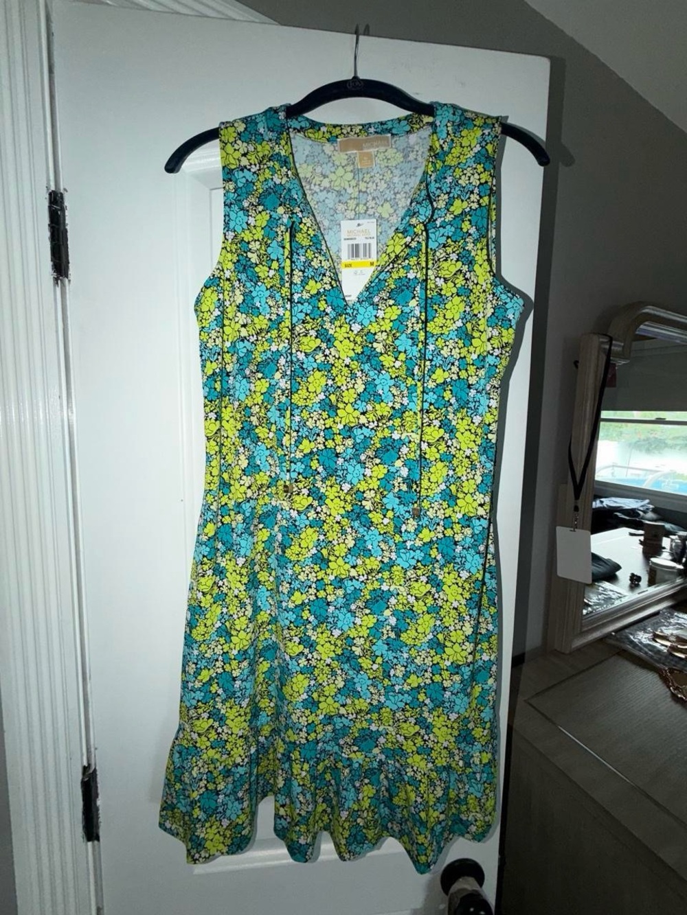Sleeveless Floral V-Neck Dress in Teal & Lime